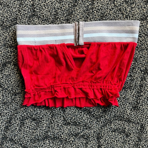We the Free Womens Red Bandeau Tube Top Size XS Smocked Ruffle Hem Stripe - Picture 2 of 5